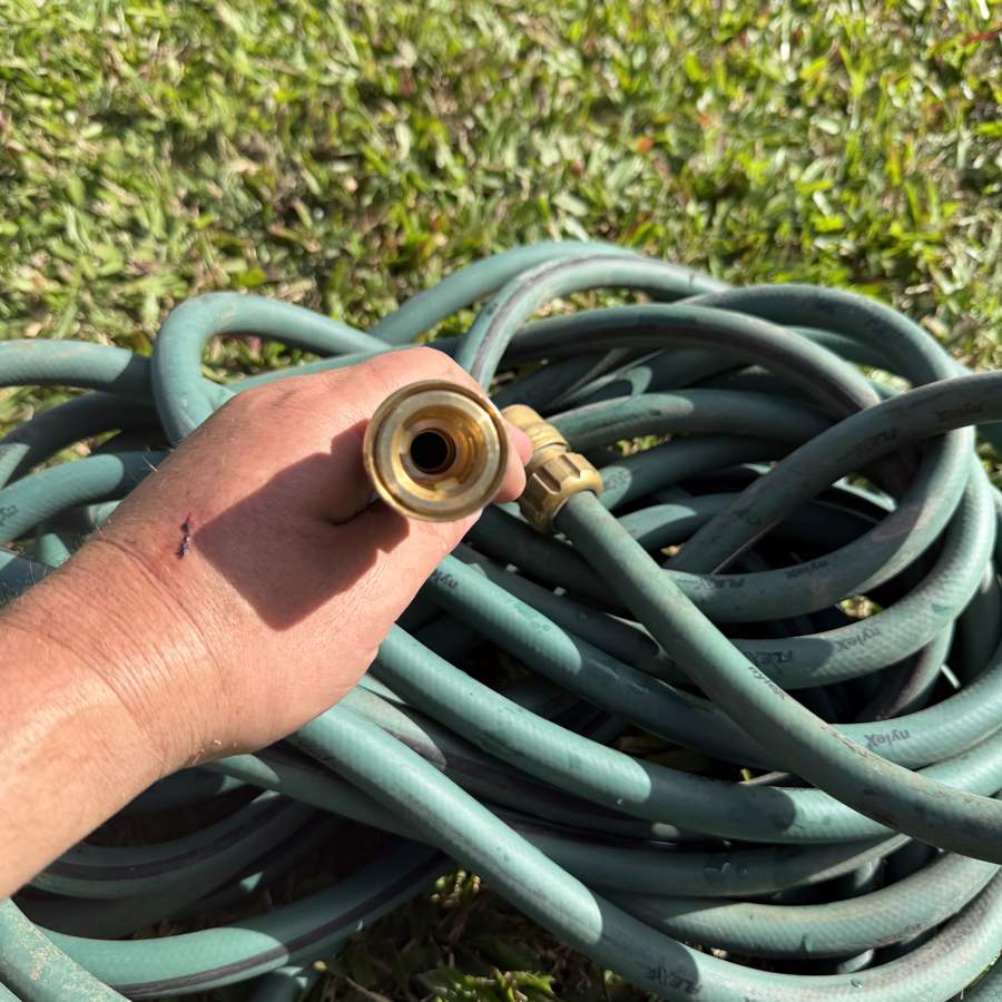 Garden hose brass quick connect fitting detail